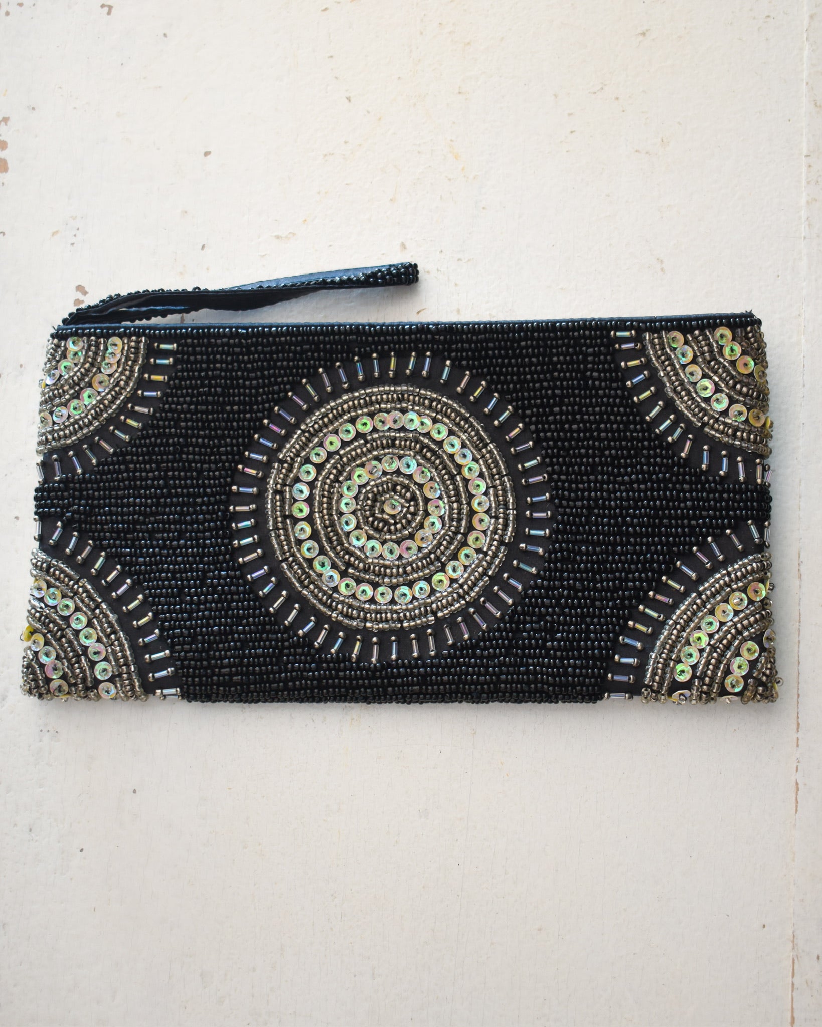 Soleil Beaded Clutch Grey