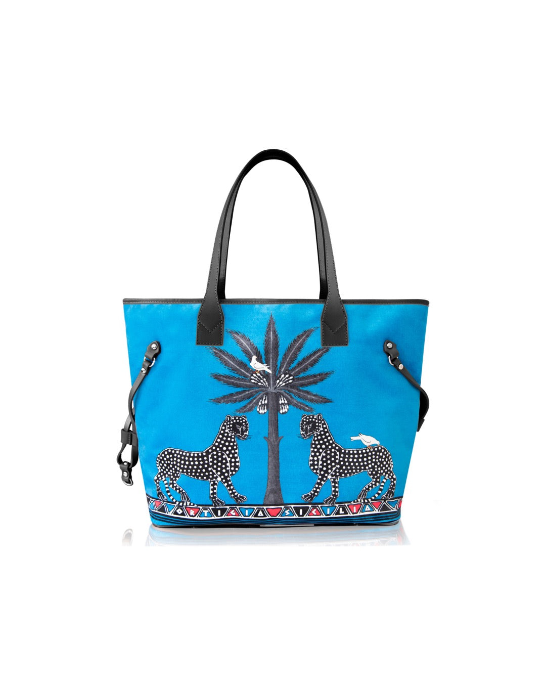 Velvet Tote Bag Gattopardo | Blue | Ortigia