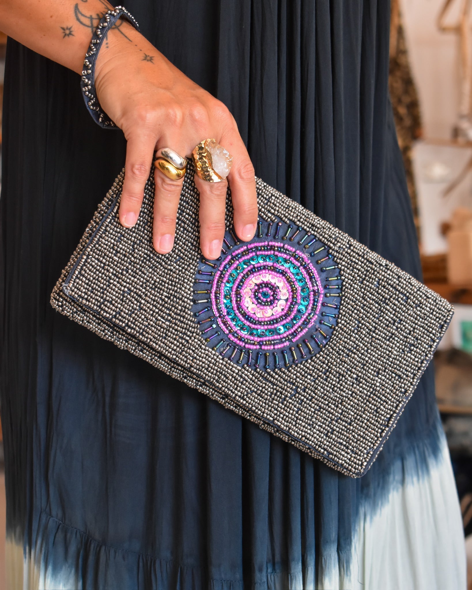 Lune Beaded Clutch Purple