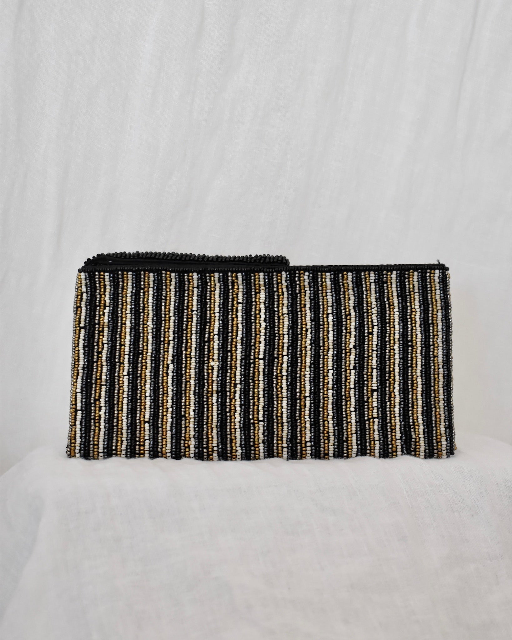 Bamboo Stripe Beaded Clutch Black