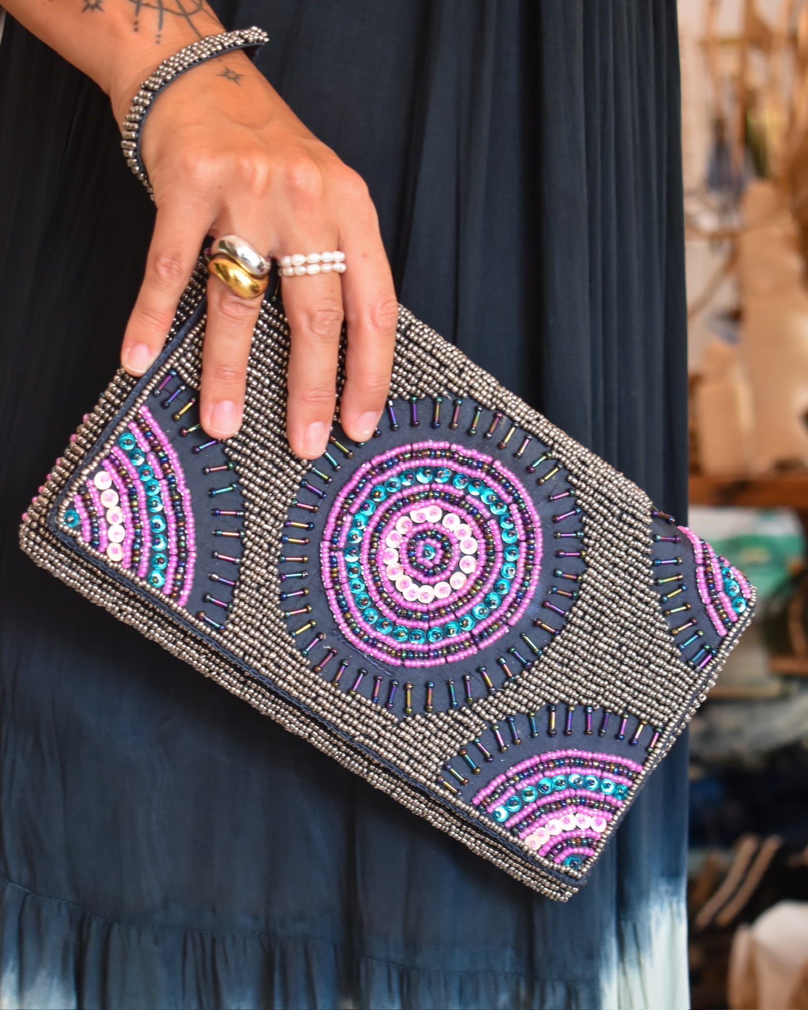 Soleil Beaded Clutch Purple