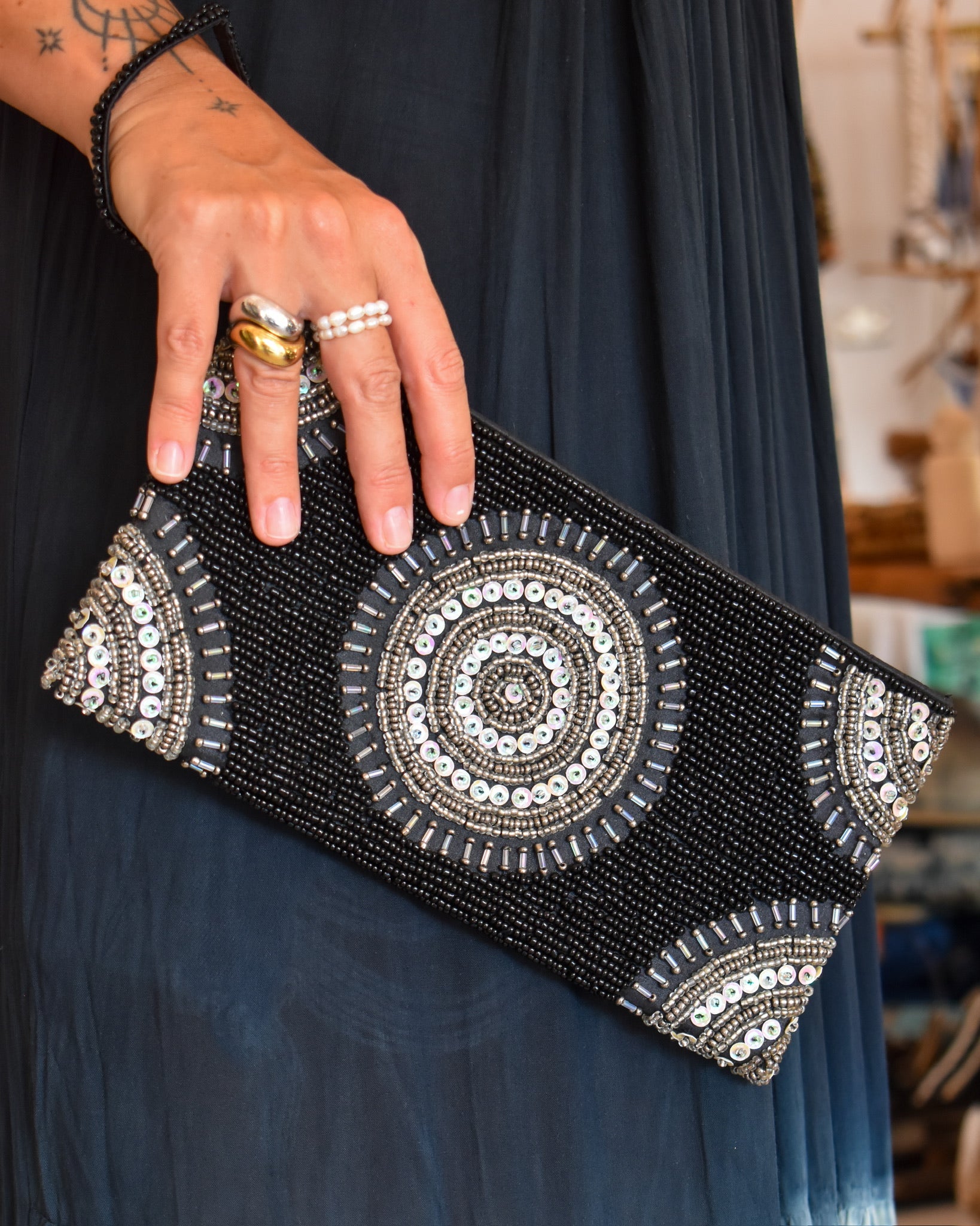 Soleil Beaded Clutch Mirror