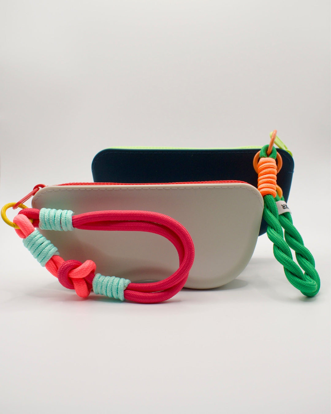 Colorful braided keychain with a plain background